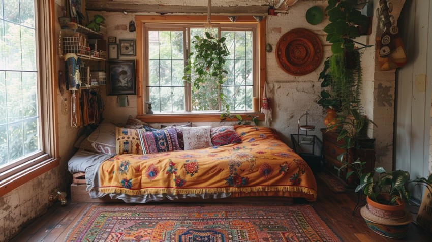 Cozy Bohemian Bedroom Design with Vibrant Colors and Patterns Aesthetic Idea (851)