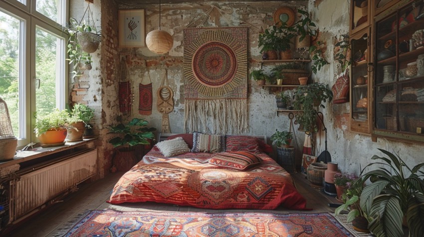 Cozy Bohemian Bedroom Design with Vibrant Colors and Patterns Aesthetic Idea (950)