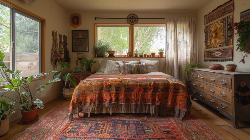 Cozy Bohemian Bedroom Design with Vibrant Colors and Patterns Aesthetic Idea (902)