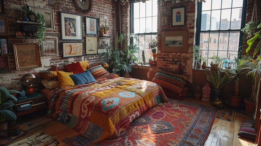 Cozy Bohemian Bedroom Design with Vibrant Colors and Patterns Aesthetic Idea (911)