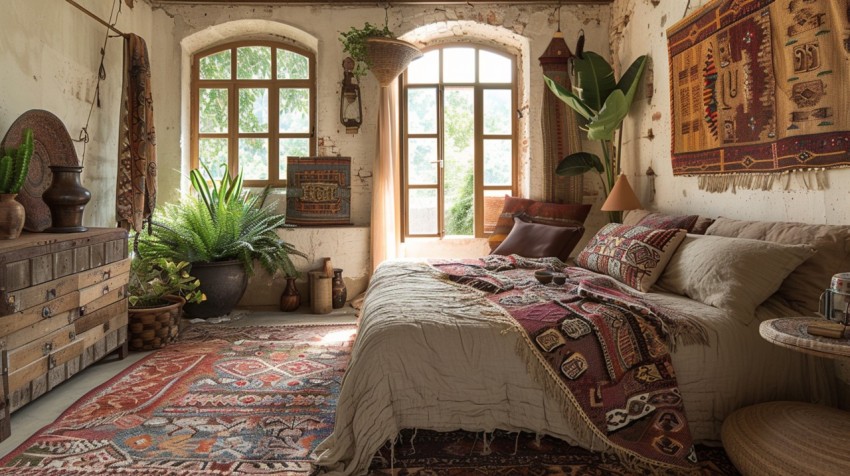 Cozy Bohemian Bedroom Design with Vibrant Colors and Patterns Aesthetic Idea (941)