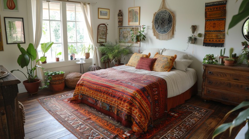 Cozy Bohemian Bedroom Design with Vibrant Colors and Patterns Aesthetic Idea (953)