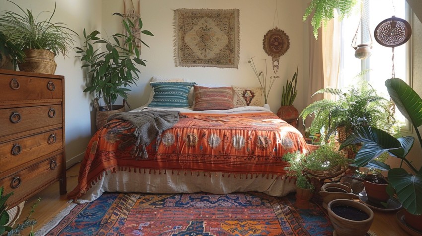 Cozy Bohemian Bedroom Design with Vibrant Colors and Patterns Aesthetic Idea (957)