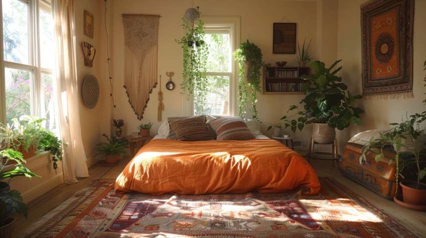 Cozy Bohemian Bedroom Design with Vibrant Colors and Patterns Aesthetic Idea (1003)