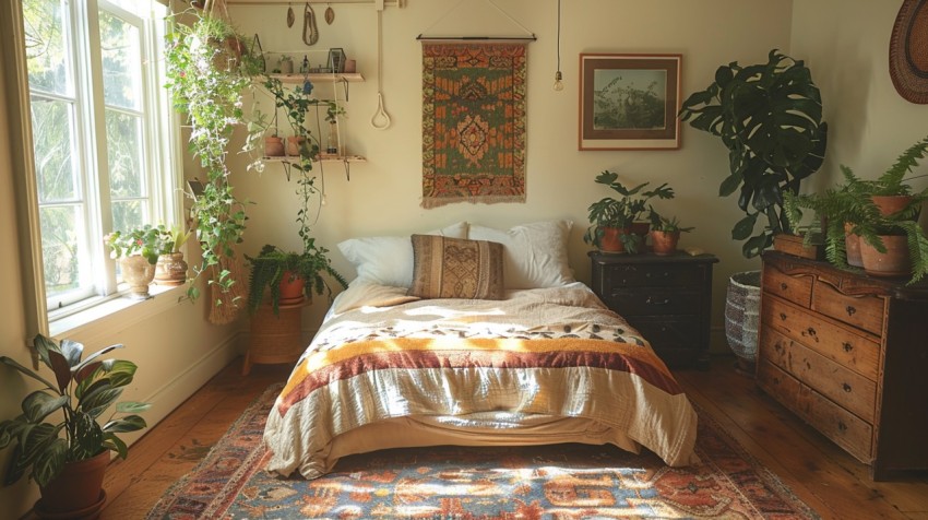 Cozy Bohemian Bedroom Design with Vibrant Colors and Patterns Aesthetic Idea (1009)