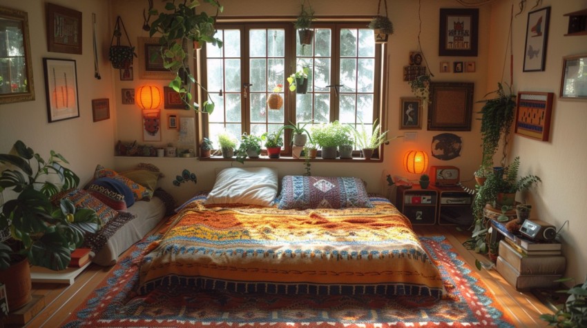 Cozy Bohemian Bedroom Design with Vibrant Colors and Patterns Aesthetic Idea (1026)