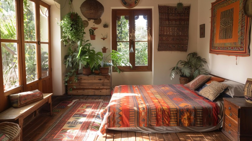 Cozy Bohemian Bedroom Design with Vibrant Colors and Patterns Aesthetic Idea (1020)