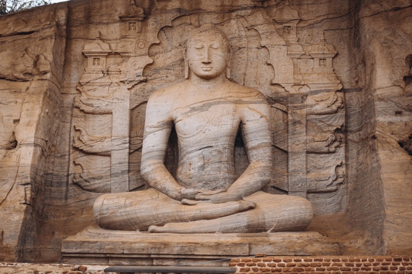 Large Stone Carved Sitting Buddha Statues at Polonnaruwa Gal Viharaya (1)