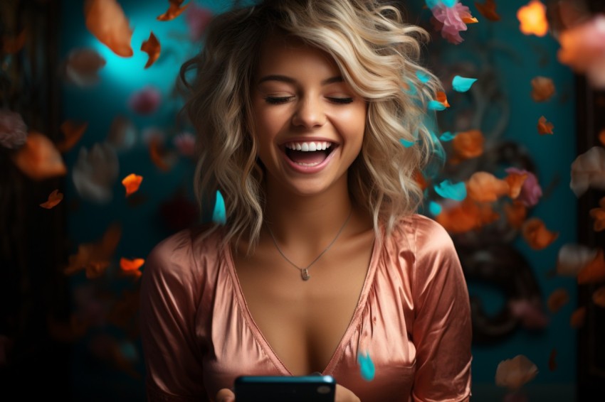 Happy Woman Holding a Mobile Phone (34)