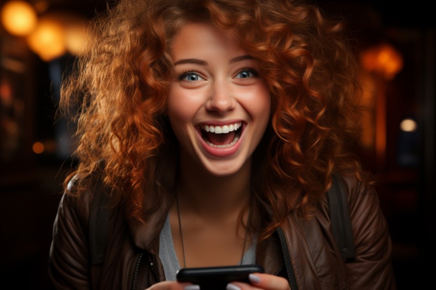 Happy Woman Holding a Mobile Phone (99)