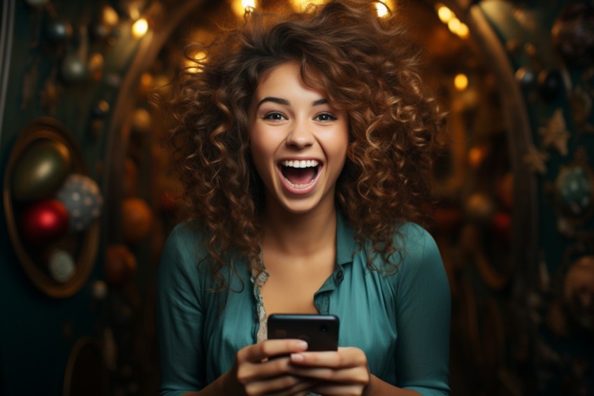Happy Woman Holding a Mobile Phone (77)