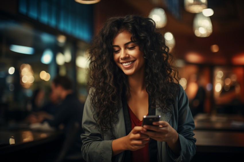 Happy Woman Holding a Mobile Phone (112)