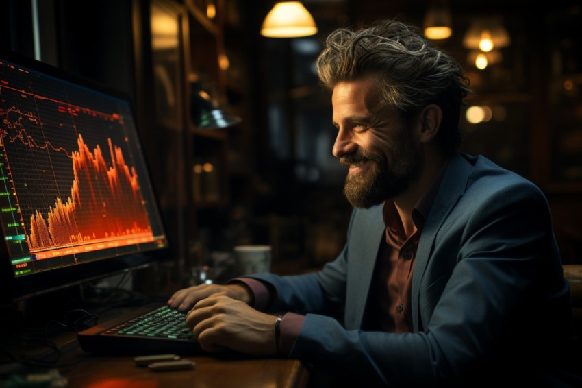 A man Analyzing Stock Market Trading Graphs Chart on computer Screen (20)