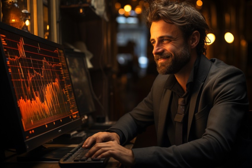A man Analyzing Stock Market Trading Graphs Chart on computer Screen (35)