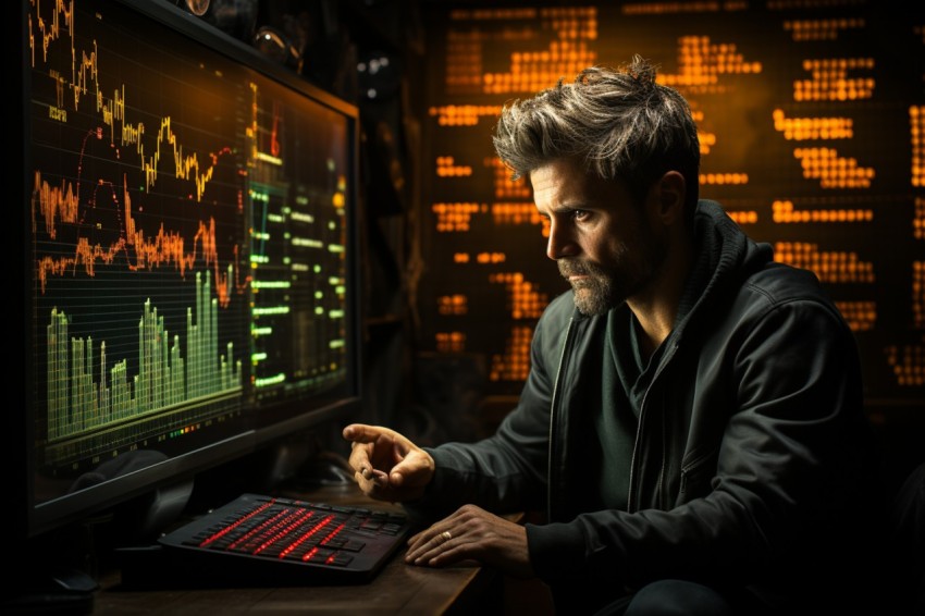 A man Analyzing Stock Market Trading Graphs Chart on computer Screen (17)
