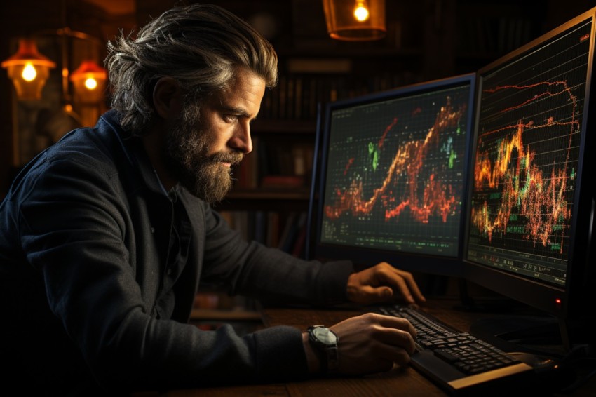 A man Analyzing Stock Market Trading Graphs Chart on computer Screen (15)
