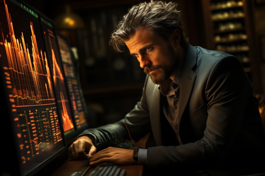 A man Analyzing Stock Market Trading Graphs Chart on computer Screen (11)