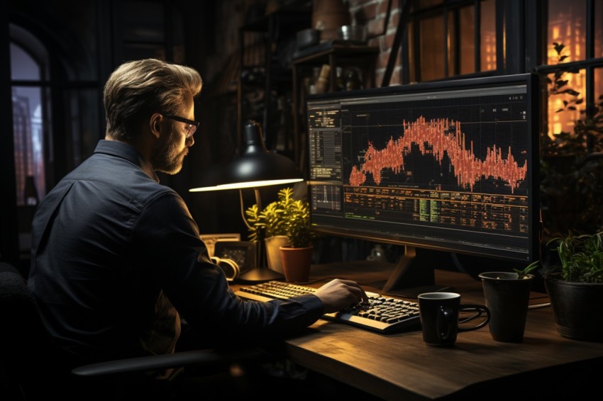 A man Analyzing Stock Market Trading Graphs Chart on computer Screen (46)