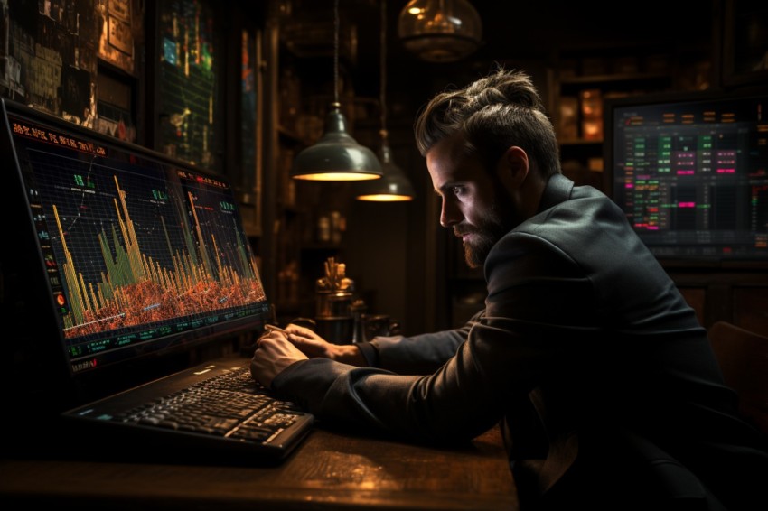 A man Analyzing Stock Market Trading Graphs Chart on computer Screen (8)