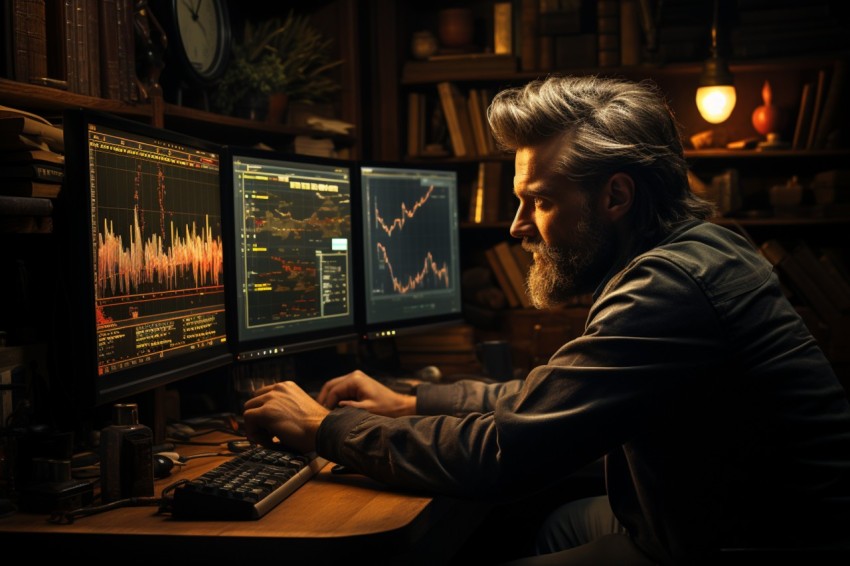 A man Analyzing Stock Market Trading Graphs Chart on computer Screen (2)