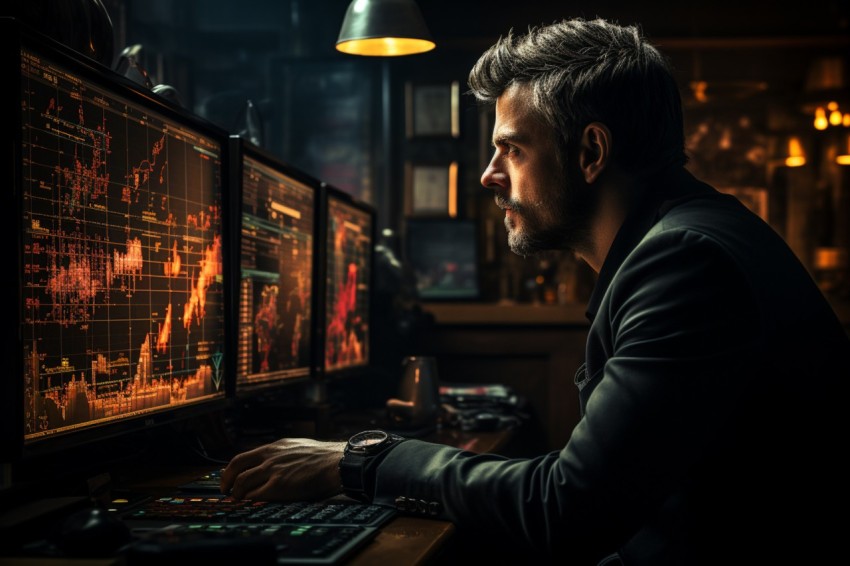 A man Analyzing Stock Market Trading Graphs Chart on computer Screen (9)
