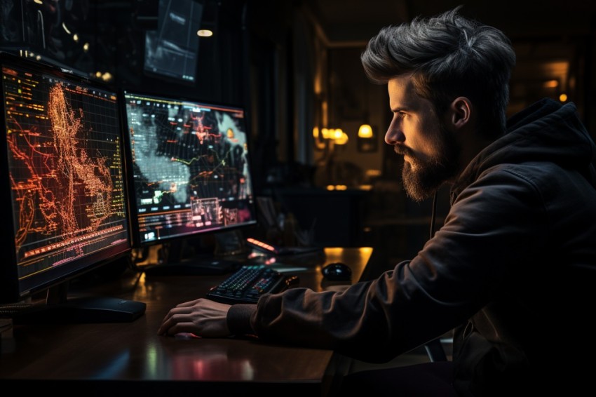 A man Analyzing Stock Market Trading Graphs Chart on computer Screen (94)