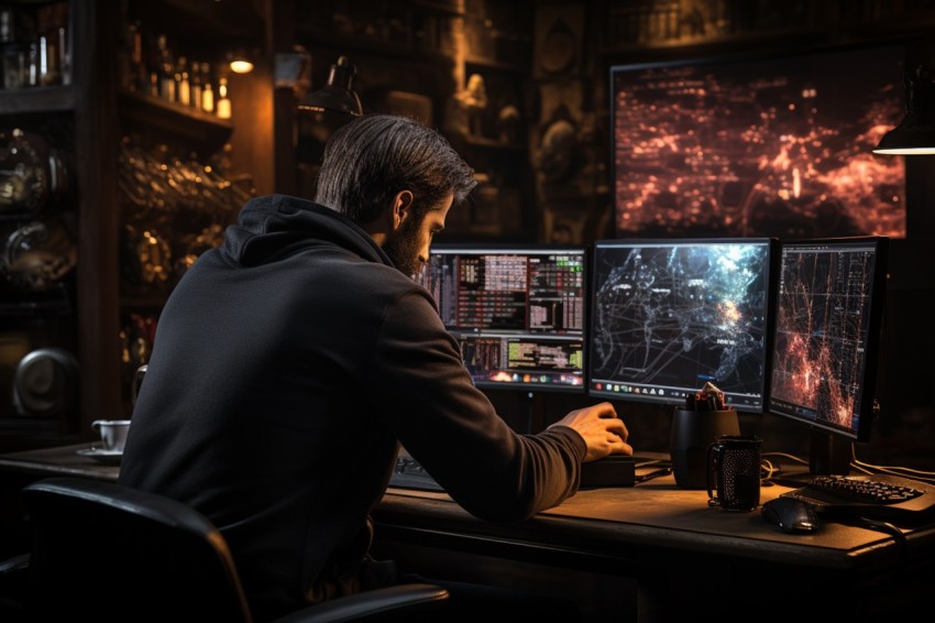 A man Analyzing Stock Market Trading Graphs Chart on computer Screen (57)