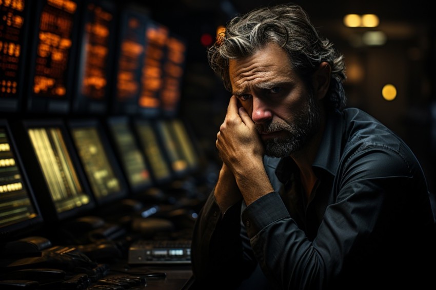 A man Analyzing Stock Market Trading Graphs Chart on computer Screen (98)