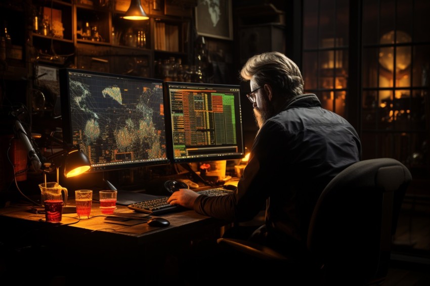 A man Analyzing Stock Market Trading Graphs Chart on computer Screen (54)