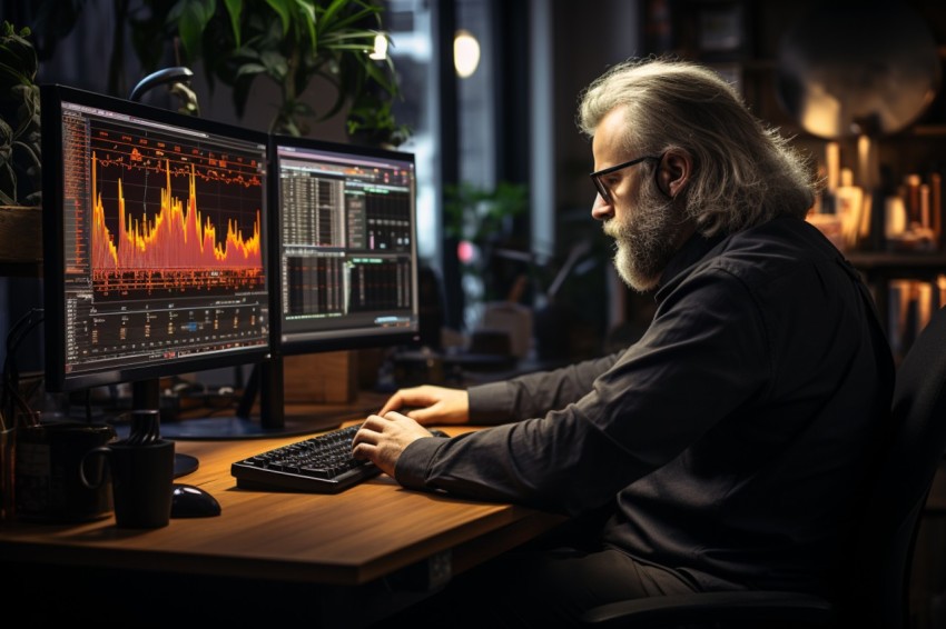 A man Analyzing Stock Market Trading Graphs Chart on computer Screen (56)