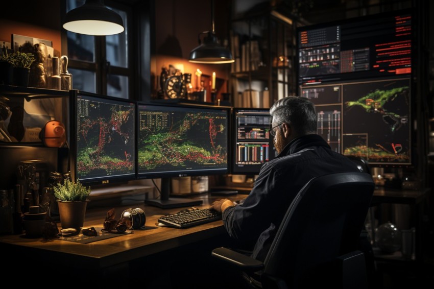 A man Analyzing Stock Market Trading Graphs Chart on computer Screen (51)
