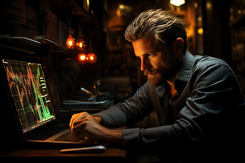 A man Analyzing Stock Market Trading Graphs Chart on computer Screen (153)