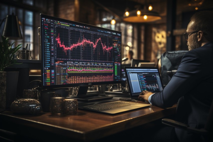 A man Analyzing Stock Market Trading Graphs Chart on computer Screen (127)