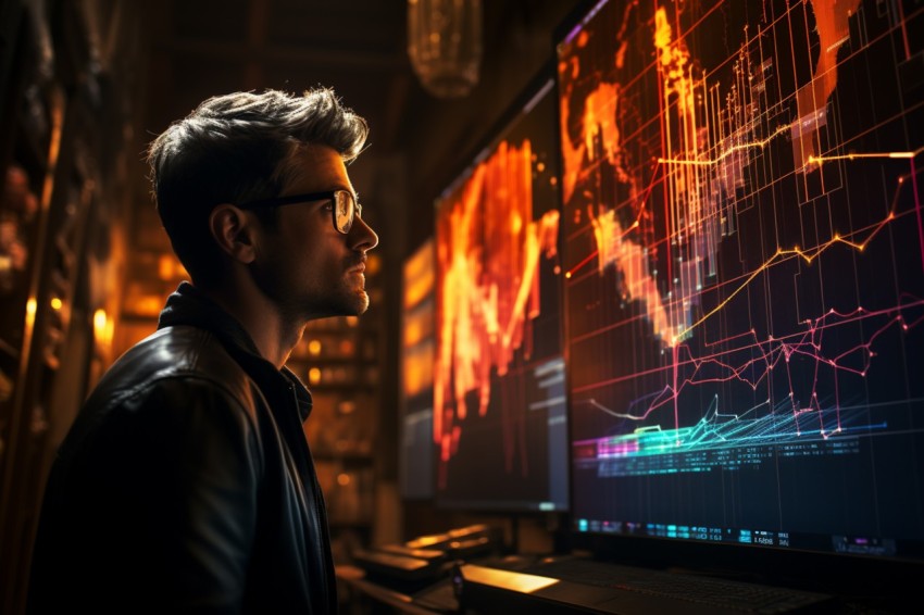 A man Analyzing Stock Market Trading Graphs Chart on computer Screen (101)