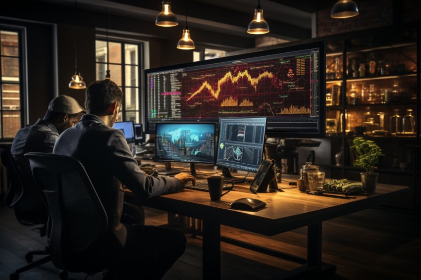 A man Analyzing Stock Market Trading Graphs Chart on computer Screen (132)