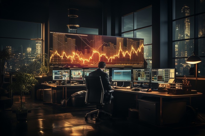 A man Analyzing Stock Market Trading Graphs Chart on computer Screen (143)