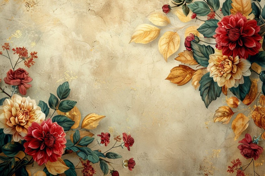 Vintage Inspired Rich Burgundy and Gold Flower Frame Elegant Floral Design (35)