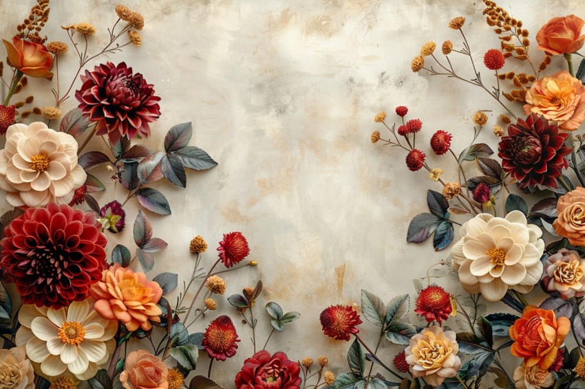Vintage Inspired Rich Burgundy and Gold Flower Frame Elegant Floral Design (175)