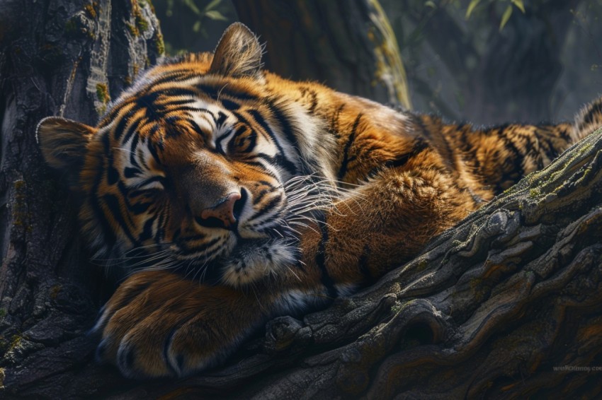 Tiger Sleeping on a Tree Branch in The Forest Wildlife Photography (1)