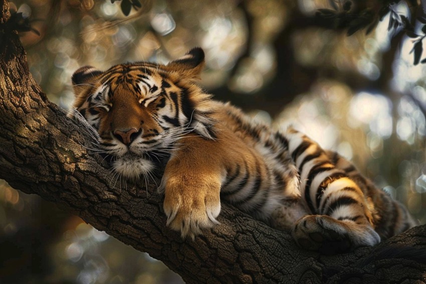 Tiger Sleeping on a Tree Branch in The Forest Wildlife Photography (42)