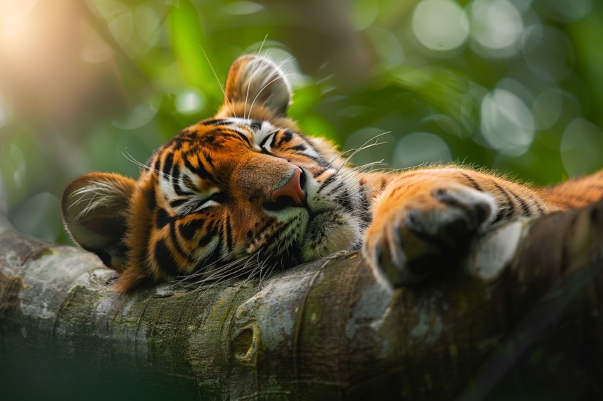 Tiger Sleeping on a Tree Branch in The Forest Wildlife Photography (6)