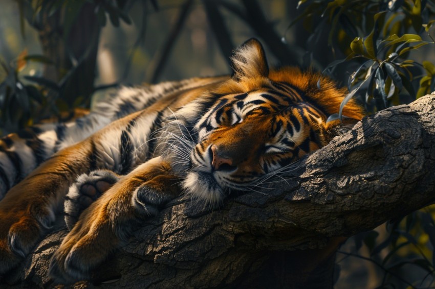 Tiger Sleeping on a Tree Branch in The Forest Wildlife Photography (22)