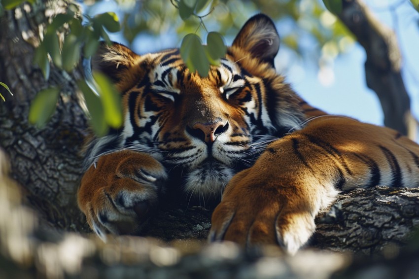 Tiger Sleeping on a Tree Branch in The Forest Wildlife Photography (7)