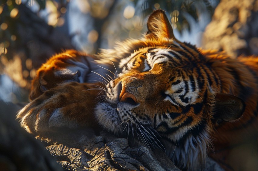Tiger Sleeping on a Tree Branch in The Forest Wildlife Photography (5)