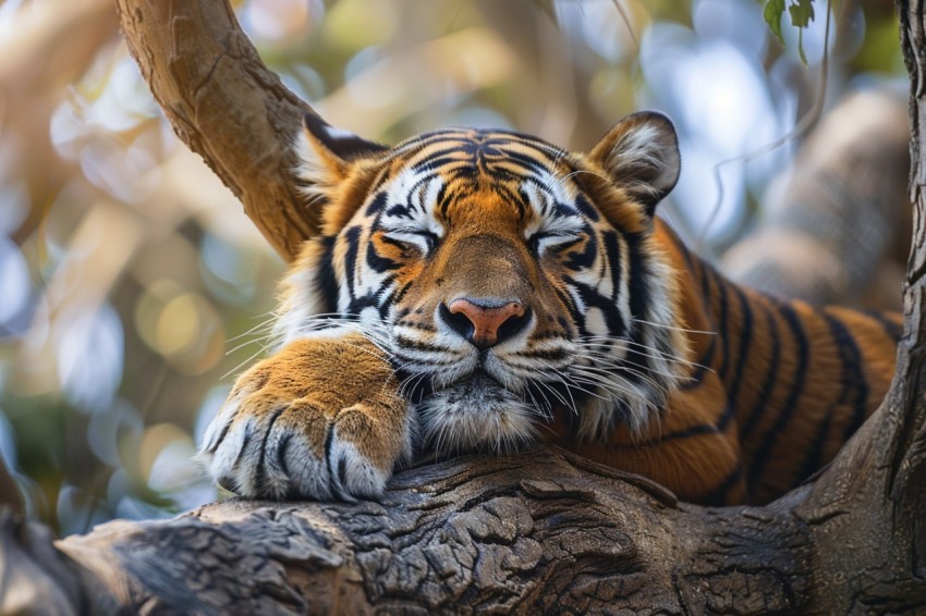 Tiger Sleeping on a Tree Branch in The Forest Wildlife Photography New (3)