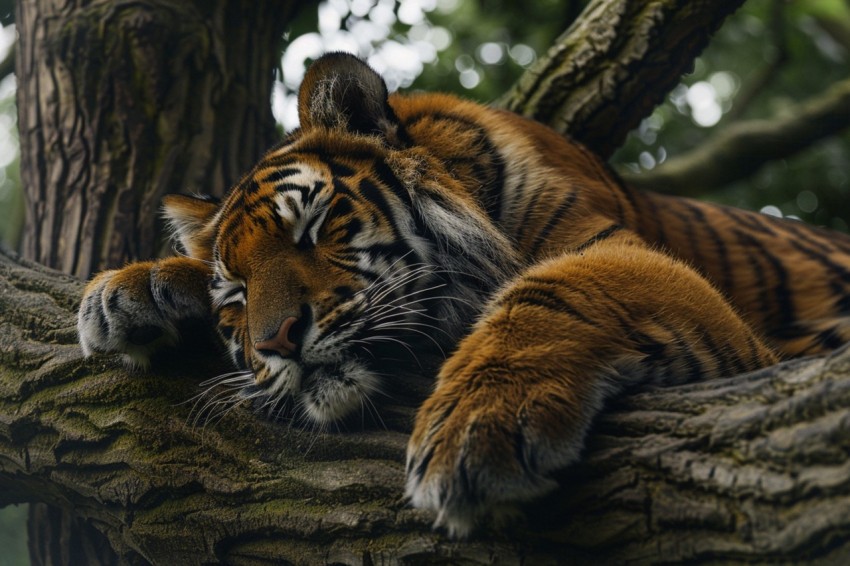 Tiger Sleeping on a Tree Branch in The Forest Wildlife Photography New (4)