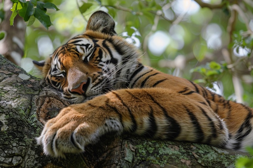 Tiger Sleeping on a Tree Branch in The Forest Wildlife Photography New (19)