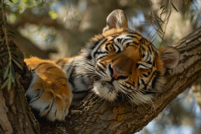 Tiger Sleeping on a Tree Branch in The Forest Wildlife Photography New (1)