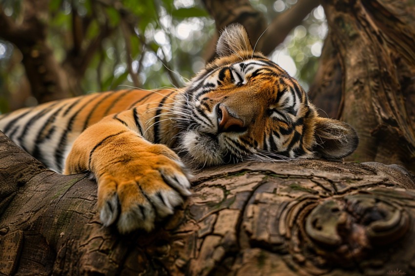 Tiger Sleeping on a Tree Branch in The Forest Wildlife Photography New (11)