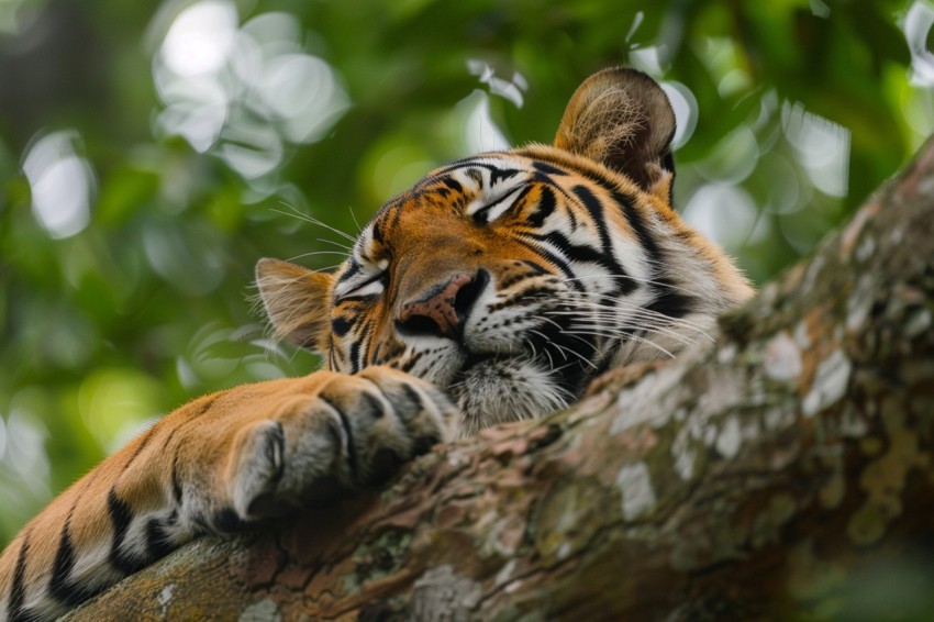 Tiger Sleeping on a Tree Branch in The Forest Wildlife Photography New (6)